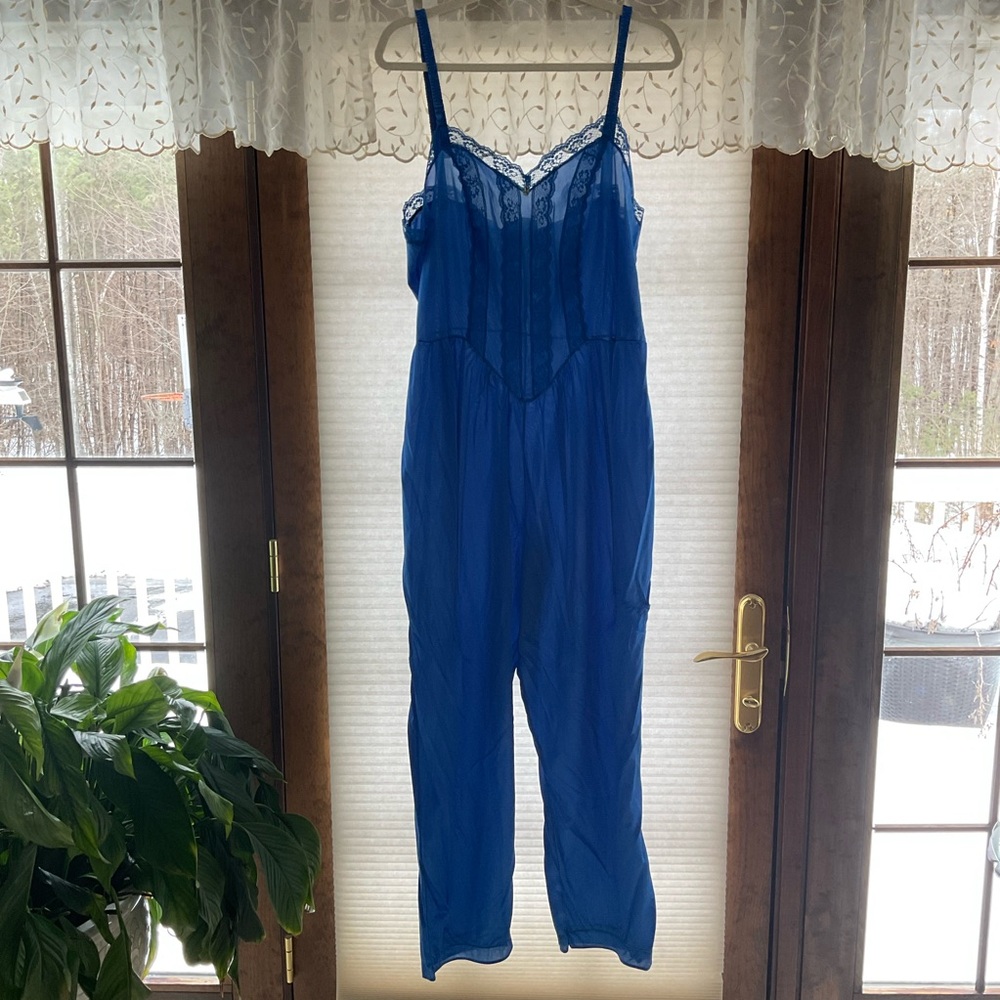 Vintage Blue Lace Trim Jumpsuit
